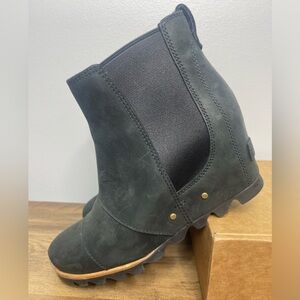 SOREL Lea Wedge Women’s Boot Bootie Black Distressed Leather Waterproof 7.5